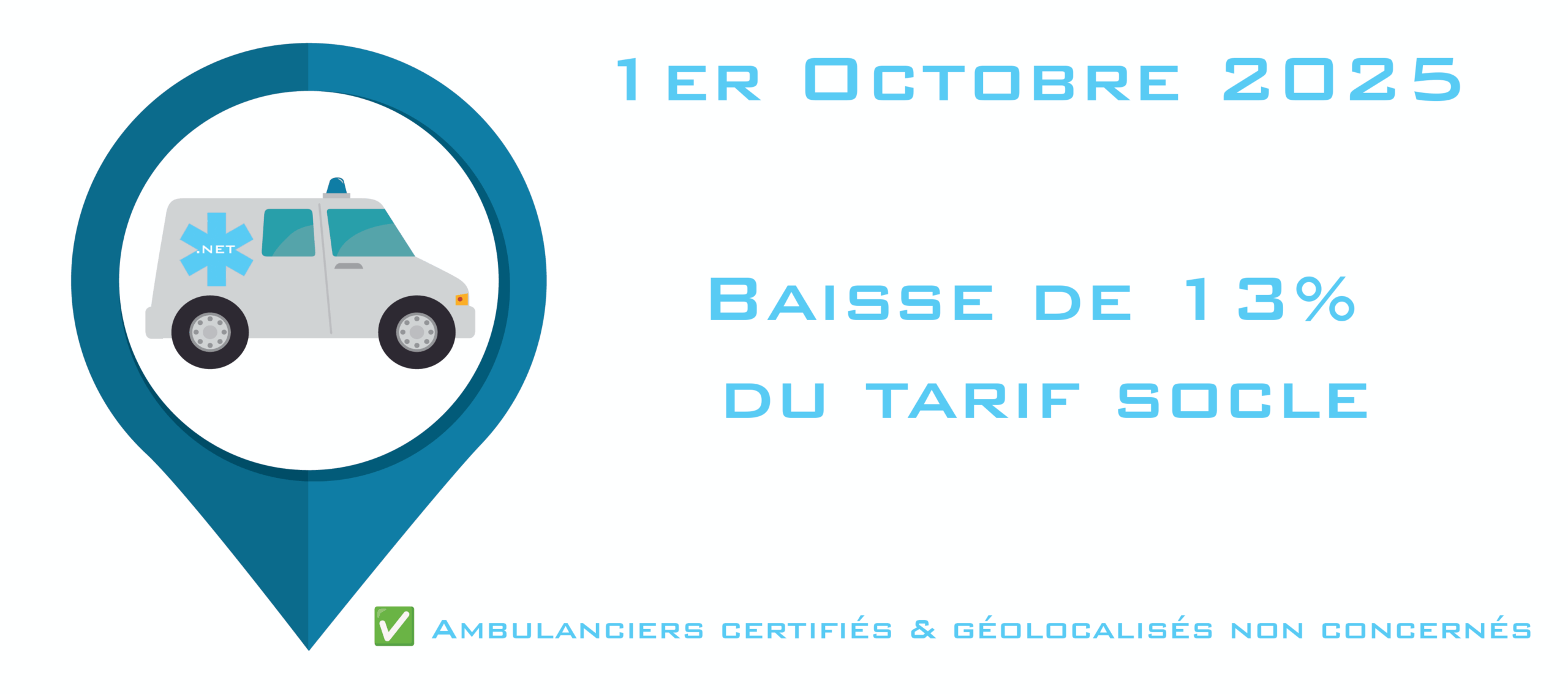 Baisse de 13% du tarif socle
1er octobre 2025

Ambulanciers certifiés & géolocalisés non concernés